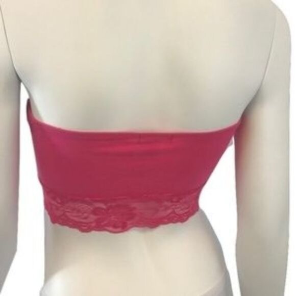 Bozzolo Pink Lace Contrast Bandeau With Button Front Detail & Lace Trim Design - Picture 3 of 3